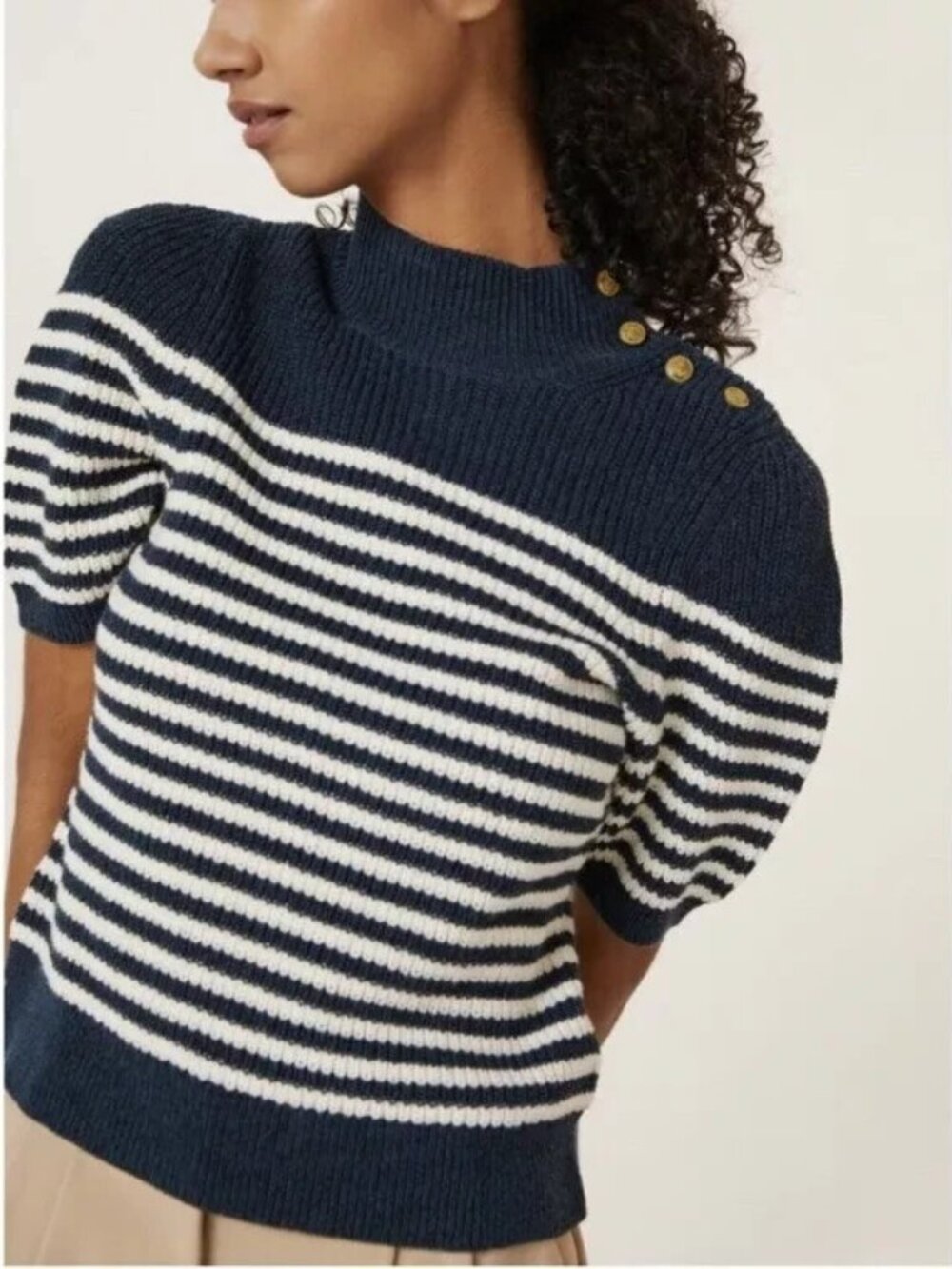 MAEVE Anthropologie Striped Sailor Puff Sleeve Sweater 2x shrunken